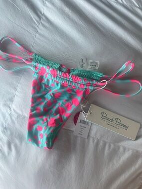 Beach Bunny Teal Bikini Bottom with Neon Pink Leopard Print